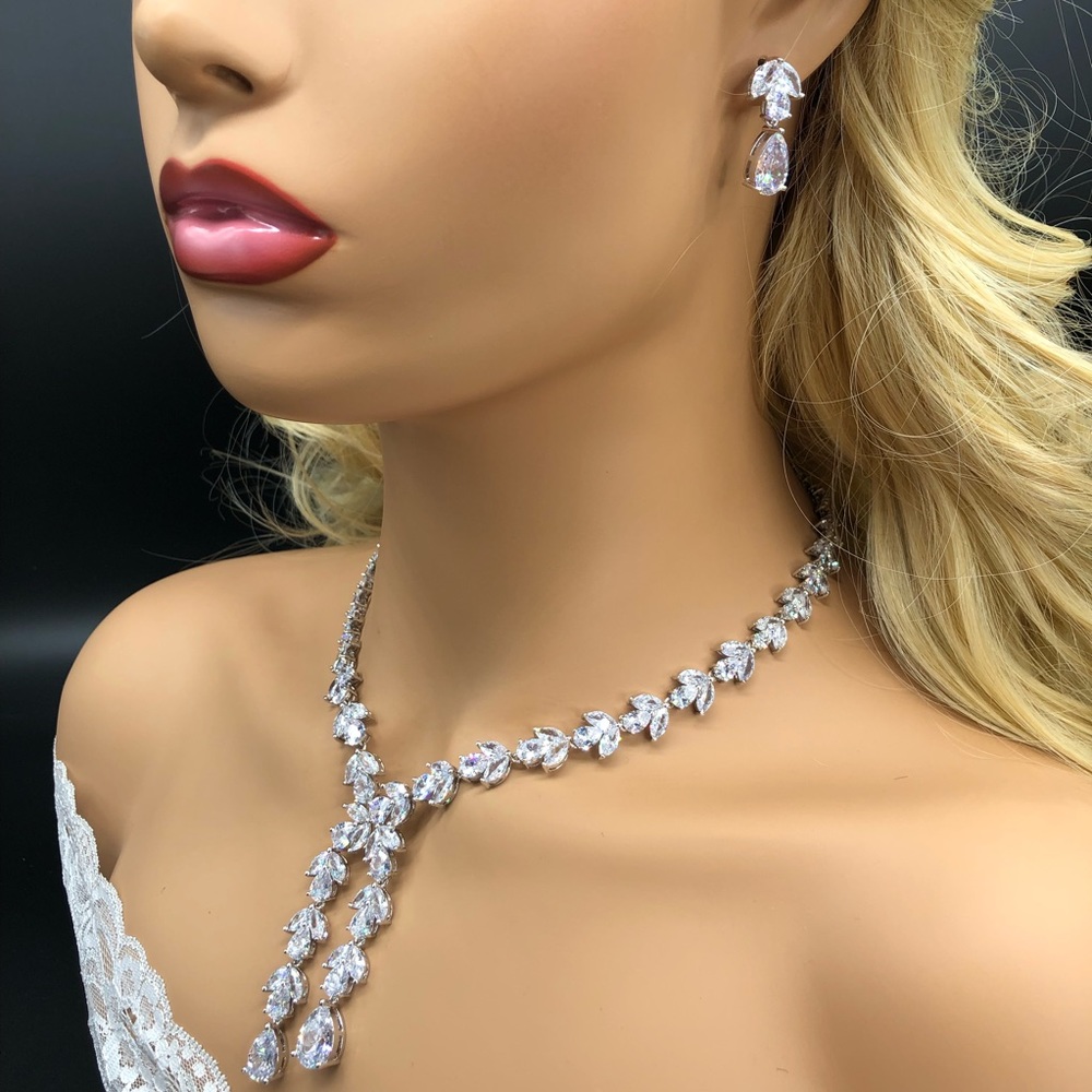 Luxury necklace earring set bridal wedding jewelry